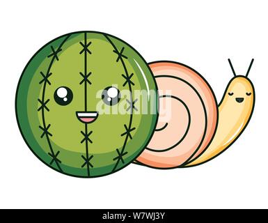 Exotische cactu mit Schnecke kawaii Charakter Vector Illustration Design Stock Vektor