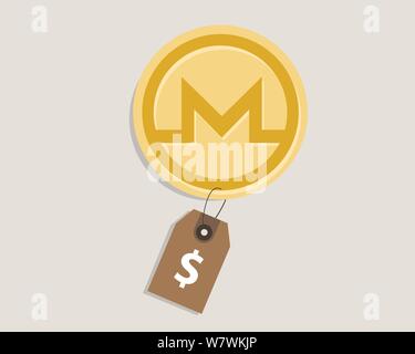 Monero Münze Preis wert von crypto-Währung in US-Dollar Preisschild digitale Geld block Kette Anlagekonzept Stock Vektor