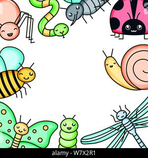 Insekten und Garten Tiere kawaii Zeichen Vector Illustration Design Stock Vektor