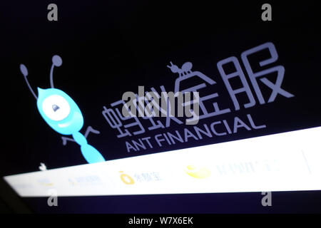 ---- Blick auf ein Logo von Ant Finanzielle, die Online Payment Service von Alibaba Group, in Ji'Nan, der ostchinesischen Provinz Shandong, 17. April 2016. Stockfoto