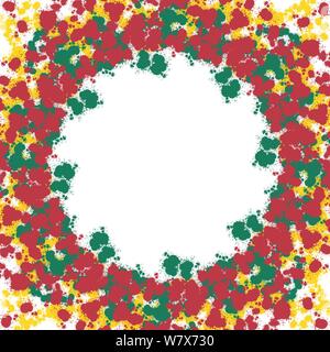 Gelbe, rote und grüne Hand Weihnachten splatter spots Rahmen Muster mit rundem Zentrum gezeichnet Stockfoto