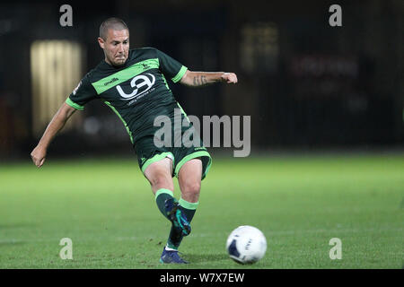 HALIFAX, ENGLAND 6.August Liam Noble von Hartlepool United während des Vanarama National League Spiel zwischen dem FC Halifax Town und Hartlepool United am Shay, Halifax am Dienstag, den 6. August 2019. (Credit: Mark Fletcher | MI Nachrichten) Stockfoto