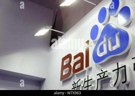 ---- Blick auf ein Logo von Baidu in Shanghai, China, 21. April 2016. Chinesische tech giant Baidu und das Entwicklungsprogramm der Vereinten Nationen (UNDP) haben Stockfoto