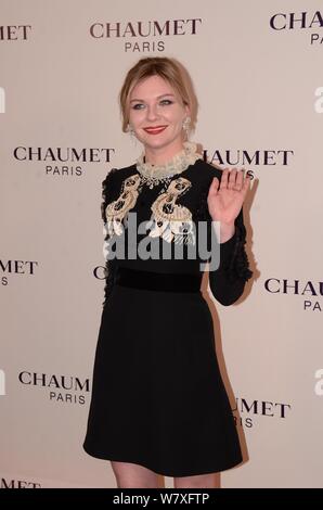 Die amerikanische Schauspielerin Kirsten Dunst besucht eine Werbeveranstaltung der Französischen Schmuck- und Uhrenmarke Chaumet an einer Boutique von chaumet in Hongkong, China, 9. Stockfoto