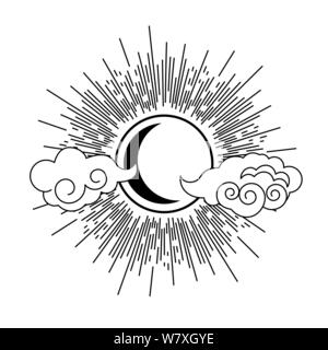 Sonne, Mond und Wolken oriental style Tattoo element Design Vector. Stock Vektor