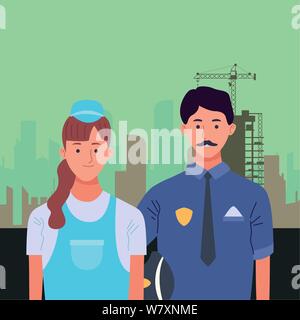 Fachleute Arbeiter Paar lächelnde Cartoons Stock Vektor