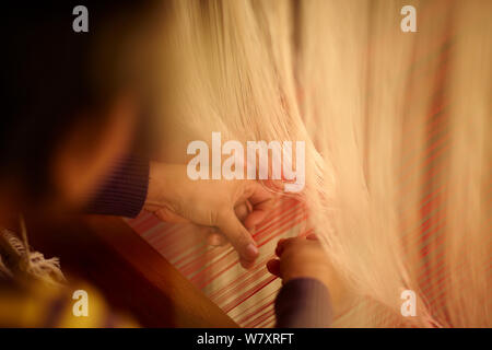 Weaver machen Seidentuch, Luang Prabang, Laos, März 2009. Stockfoto