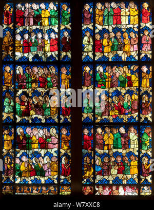 Straßburger Münster, Cathédrale Notre-Dame de Strasbourg, südliches Seitenschiff, 1. Fenster von Westen, Jüngstes Gericht Stockfoto