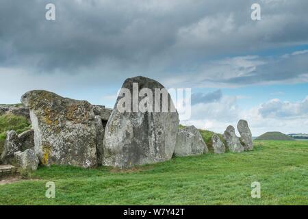 West Kennet Long Barrow, Wiltshire, Großbritannien, Oktober 2014. Stockfoto