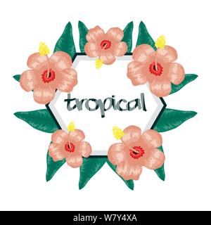 Kreisförmige Rahmen mit tropischen Blumen und Blätter Vector Illustration Design Stock Vektor