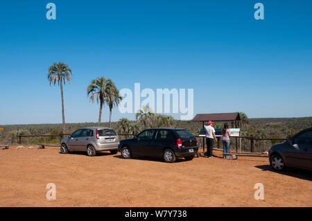 Touristen Informationen Zeichen suchen, El Palmar Nationalpark, Provinz Entre Rios, Argentinien, August 2009. Stockfoto