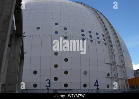 Detail der Ericsson Globe in Stockholm, Schweden Stockfoto