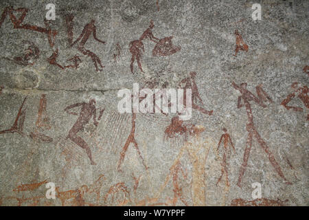 San Felsmalereien menschlicher Figuren, Matobo Hills, Simbabwe. Januar 2011. Stockfoto