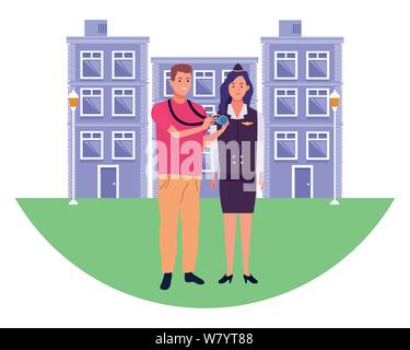 Fachleute Arbeiter Paar lächelnde Cartoons Stock Vektor