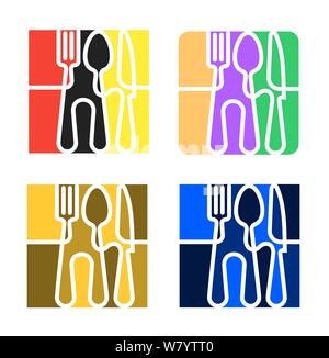 Satz von Logo für Cafe oder Restaurant aus Gabel, Löffel und Messer. Stock Vektor