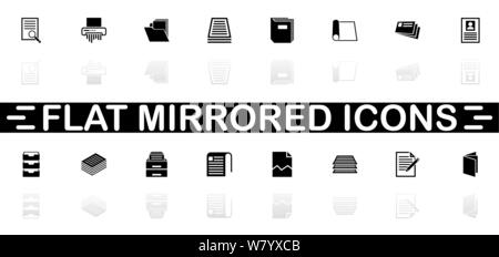 Dokument Symbole - schwarzes Symbol auf weißem Hintergrund. Einfache Abbildung. Flache Vektor Icon. Spiegelbild Schatten. In logo, Web, Mobile ein Stock Vektor