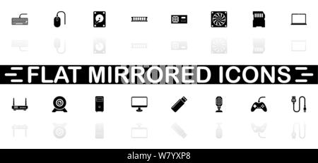 Hardware Symbole - schwarzes Symbol auf weißem Hintergrund. Einfache Abbildung. Flache Vektor Icon. Spiegelbild Schatten. In logo, Web, Mobile ein Stock Vektor