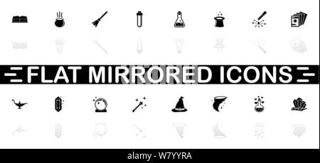 Magische Symbole - schwarzes Symbol auf weißem Hintergrund. Einfache Abbildung. Flache Vektor Icon. Spiegelbild Schatten. In logo, Web, Mobile und verwendet werden. Stock Vektor