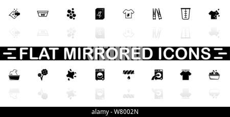 Wäscheservice Symbole - schwarzes Symbol auf weißem Hintergrund. Einfache Abbildung. Flache Vektor Icon. Spiegelbild Schatten. In logo, Web, Mobile ein Stock Vektor