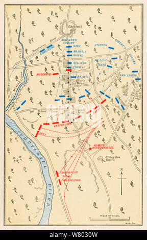 Germantown battlefield Map, revolutionären Krieg. Farblithographie Stockfoto