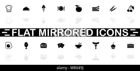 Essen Symbole - schwarzes Symbol auf weißem Hintergrund. Einfache Abbildung. Flache Vektor Icon. Spiegelbild Schatten. In logo, Web, Mobile und U Stock Vektor