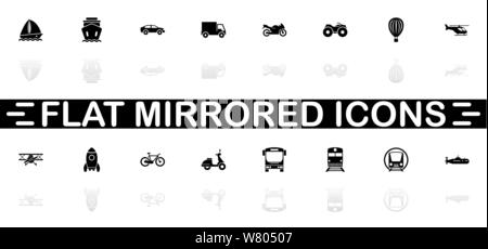 Transport Icons - schwarzes Symbol auf weißem Hintergrund. Einfache Abbildung. Flache Vektor Icon. Spiegelbild Schatten. In logo, Web, Mobile verwendet werden. Stock Vektor