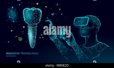 3d-Zahn Innovation virtuelle Realität polygonalen Konzept. Zahnheilkunde symbol Low Poly Dreieck Implantat. Abstrakte oral Dental Medical Care. Stock Vektor