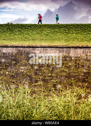 Senioren wandern auf einem Hügel Stockfoto