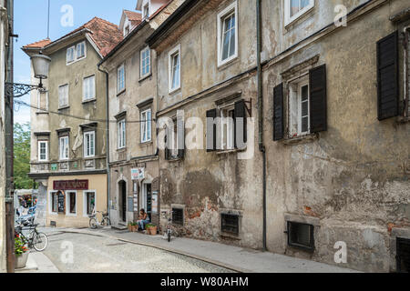 Ljubljana, Slowenien. 3. August 2019. Die alten Häuser im historischen Zentrum der Stadt Stockfoto