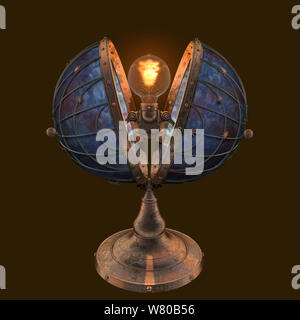 3D-Rendering steampunk Stil, Globusförmige Edison-lampe mit Sternen Stockfoto