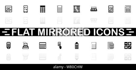 Berechnung Symbole - schwarzes Symbol auf weißem Hintergrund. Einfache Abbildung. Flache Vektor Icon. Spiegelbild Schatten. In logo, Web genutzt werden, mobil Stock Vektor