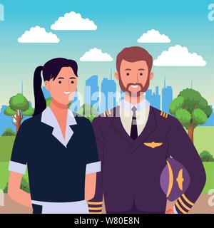 Fachleute Arbeiter Paar lächelnde Cartoons Stock Vektor