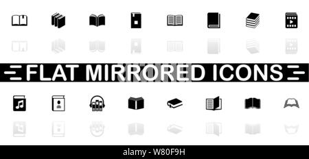 Bücher Icons - schwarzes Symbol auf weißem Hintergrund. Einfache Abbildung. Flache Vektor Icon. Spiegelbild Schatten. In logo, Web, Mobile und verwendet werden. Stock Vektor
