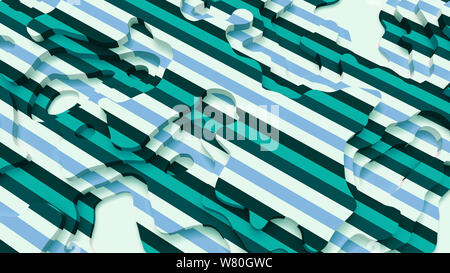 3D-Landschaft Papier schneiden Stil, geschwungenen Formen mit blau-grüne Streifen, abstrakten geometrischen Linien Muster Hintergrund Kunst Illustration für Cover Design, Stockfoto