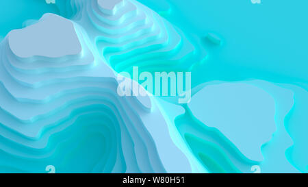 3D-Landschaft Papier schneiden Stil, geschwungenen Formen mit blauen Gradienten, Wasser Farbe, abstrakten geometrischen Linien Muster Hintergrund Kunst Illustration Stockfoto