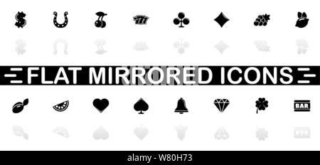 Slot Machine Symbole - schwarzes Symbol auf weißem Hintergrund. Einfache Abbildung. Flache Vektor Icon. Spiegelbild Schatten. In logo, Web genutzt werden, mobi Stock Vektor