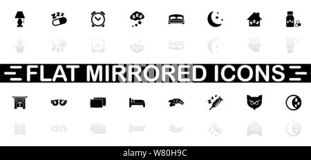 Schlaf Symbole - schwarzes Symbol auf weißem Hintergrund. Einfache Abbildung. Flache Vektor Icon. Spiegelbild Schatten. In logo, Web, Mobile und verwendet werden. Stock Vektor