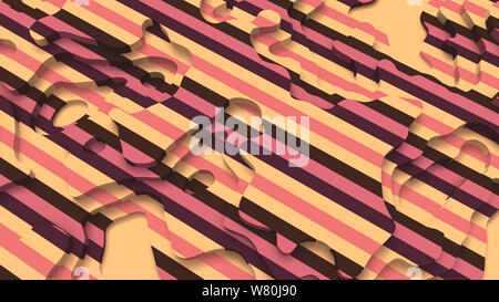 3D-Landschaft Papier schneiden Stil. Gebogene Formen mit Pastell rosa Streifen. Abstrakte geometrische Linien Muster Hintergrund Kunst Illustration für Deckel, Design, Stockfoto