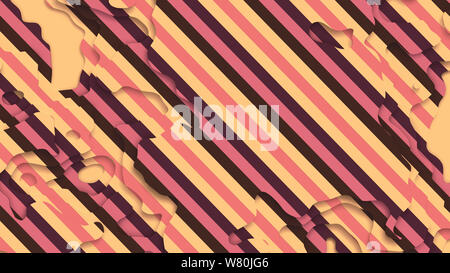 3D-Landschaft Papier schneiden Stil. Gebogene Formen mit Pastell rosa Streifen. Abstrakte geometrische Linien Muster Hintergrund Kunst Illustration für Deckel, Design, Stockfoto