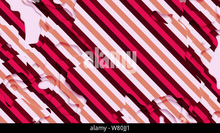 3D-Landschaft Papier schneiden Stil. Geschwungenen Formen mit Rosa weißen Streifen. Abstrakte geometrische Linien Muster Hintergrund art Illustration für Deckel, Design Stockfoto