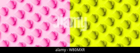Muster von cups über trendige neon gelb und rosa Hintergrund. Geburtstag Feier, baby Konzept Dusche. Pastellfarben. Duplex Banner. M Stockfoto