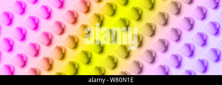 Muster von cups über trendige Regenbogen-farbübergang Hintergrund. Geburtstag Feier, baby Konzept Dusche. Neon Farben. Banner. Minimalistischer Stil, desi Stockfoto
