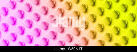 Muster von cups über trendige Regenbogen-farbübergang Hintergrund. Geburtstag Feier, baby Konzept Dusche. Neon Farben. Banner. Minimalistischer Stil, desi Stockfoto