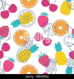 Nahtlose Muster mit bunten Früchten auf weißem Hintergrund Stock Vektor
