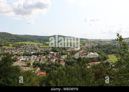 Blick von Schloss Spangenberg in die Altstadt der Stadt Spangenberg in Hessen Stockfoto