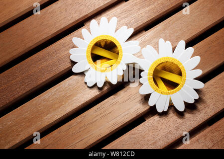 Blume Sonnenbrille auf Holz- Hintergrund Stockfoto