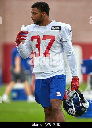 August 7, 2019, East Rutherford, New Jersey, USA: New York Giants cornerback Julian Liebe (37) Während des Trainings Camp an der Quest Diagnostics Training Center in East Rutherford, New Jersey. Duncan Williams/CSM Stockfoto