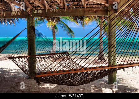 Einen entspannenden Ausblick auf das Paradies am Ufer des Little Cayman Island, Little Cayman Beach Resort, das Karibische Meer Stockfoto