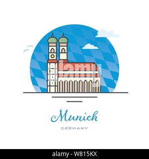 Kirche Unserer Lieben Frau oder Frauenkirche in München, Deutschland, Flachbild Vector Illustration. Tourismus und Reisen. Stock Vektor