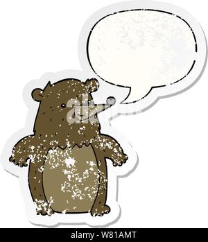 Cartoon bear mit Sprechblase distressed Distressed alte Aufkleber Stock Vektor